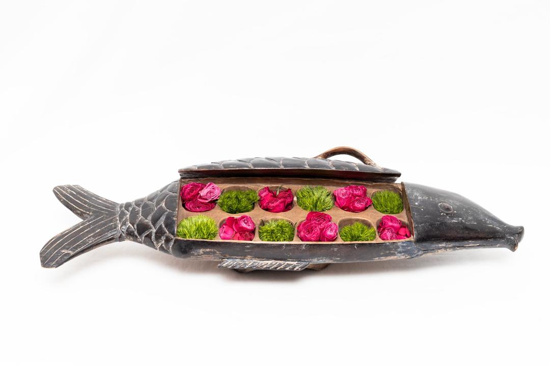 Fish-shaped sculptural floral vessel