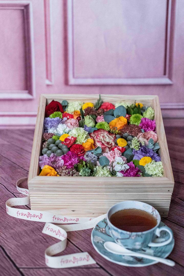 Japanese Memory Box with a mixed floral arrangement