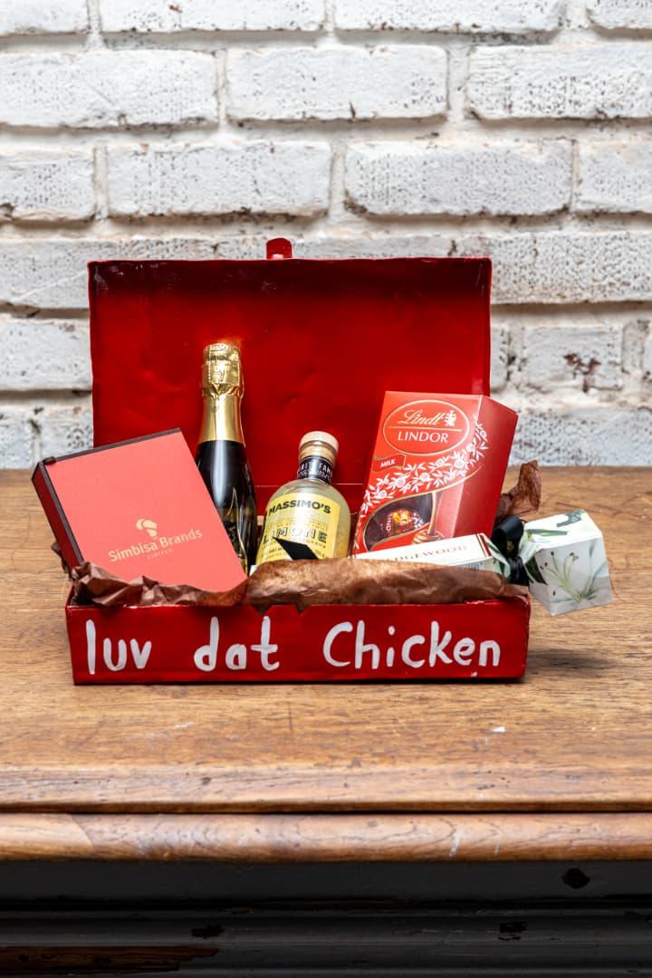 Open red chicken corporate gift box