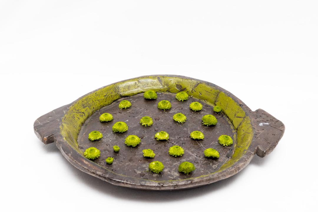 Round sculptural floral vessel