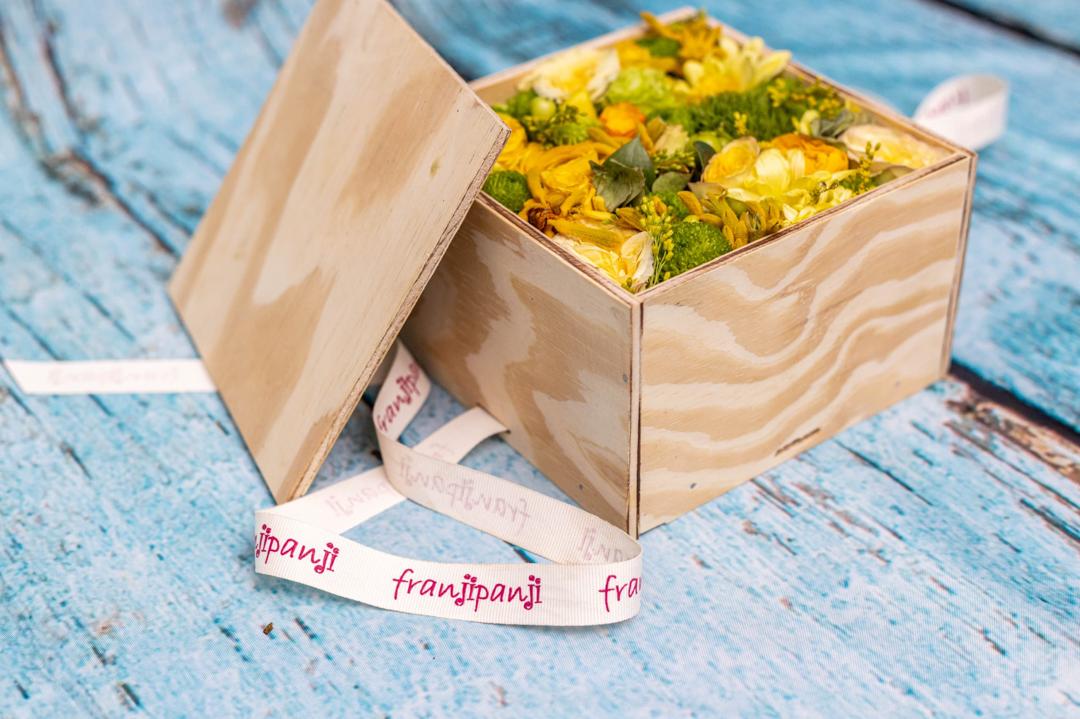 Yellow rose wooden flower box